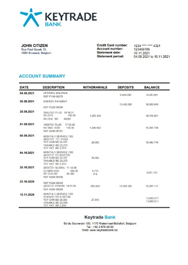Download Belgium Keytrade bank statement  word